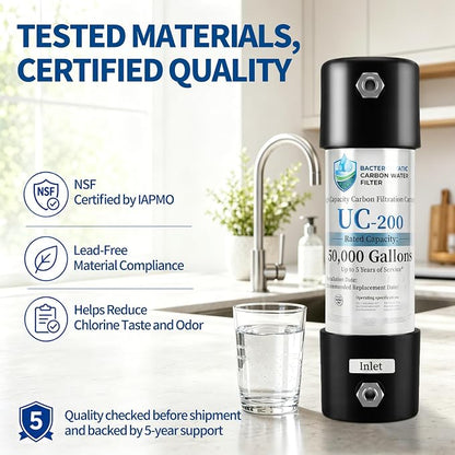 Under Sink Water Filter System, Inline Water Filter for Sink Faucet | 5-Year Filter Life, NSF Certified, High-Capacity Under Counter Water Filtration, Helps reduce chlorine taste and odor