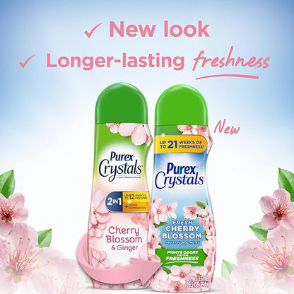 Purex Crystals In-Wash Scent Booster, Fresh Cherry Blossom, 21 oz (Pack of 4), Long-Lasting Freshness & Odor Elimination Technology