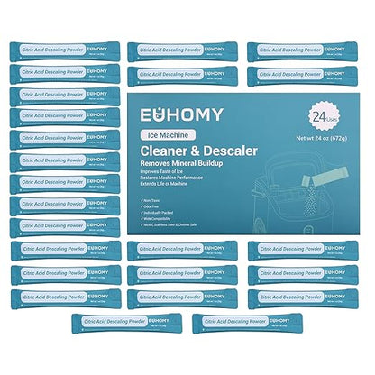 EUHOMY Ice Maker Cleaner & Descaler | 24 Use & Individually Packed | Ice Machine Cleaner with Organic Citric Acid Descaling Powder, Ideal for All Brands
