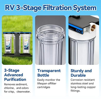 RV Water Filter System,5-Stage RV Water Filter System for Rvs and Campers, 1" Inlet/Outlet, 0.01 Micron Filtration Reduces Sediments, Chlorine, VOCs, Heavy Metals & Odors, Travel Trailers, Boats