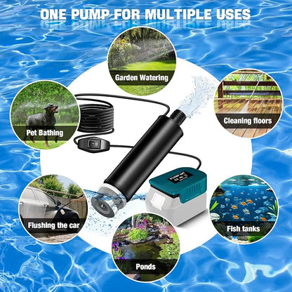 Portable for Makita 18V Water Pump, 500GPH/635GPH Cordless Submersible Pump with Filter, for Garden/Tank/Pool/Deep Well Draining (Tool Only)