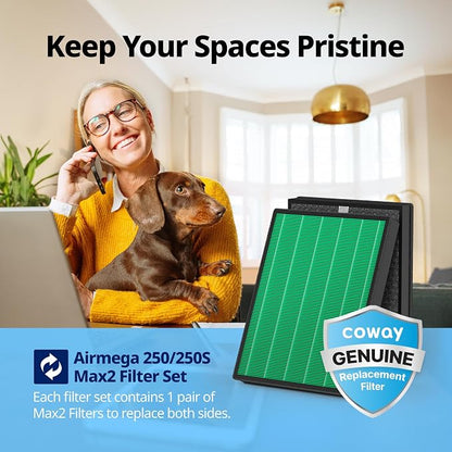Coway Airmega 250/250S Air Purifier Replacement Filter Set, Max 2 HEPA Filter and Active Carbon Filter, AP-1720-FP