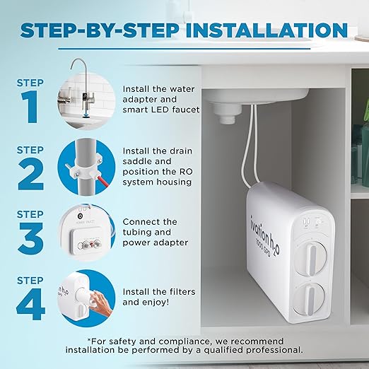 Ivation H2O 800 GPD, Reverse Osmosis Under Sink, Tankless Water Purifier, Home Kitchen Drinking Water Filtration TDS System with 8-Stage Filter NSF/ANSI 42, 58 & 372 Certified, Smart LED Faucet