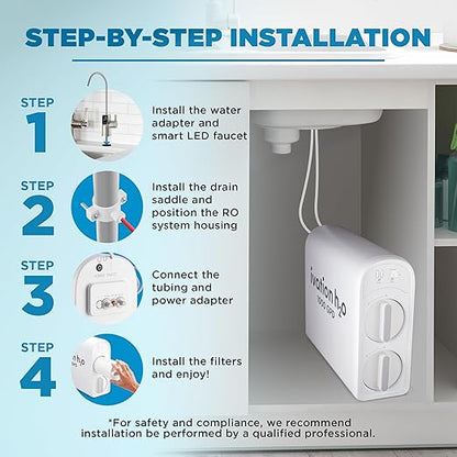 Ivation H2O 800 GPD, Reverse Osmosis Under Sink, Tankless Water Purifier, Home Kitchen Drinking Water Filtration TDS System with 8-Stage Filter NSF/ANSI 42, 58 & 372 Certified, Smart LED Faucet