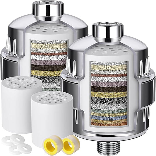 Shower Head Filter Hard Water, Shower Water Filter For Hair And Skin, Shower Filter Head For Hard Water Shower Water Filter Heavy Metals 2 X Silver