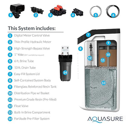 Aquasure Harmony Lite All-in-One 34,000 Grains Whole House Water Softener with Pleated Sediment Pre-Filter System | Reduces Hardness and Improves Water Quality | for 1-3 bathrooms