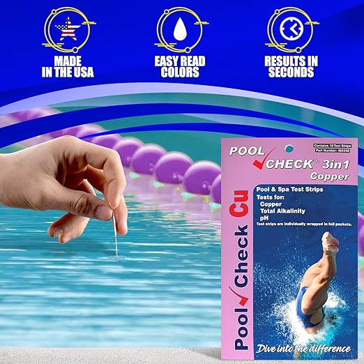 Industrial Test Systems 484348 Pool Check Copper 3in1 Pool & Spa Test Strips 10 Individually Wrapped Test Strips in Pocket Pack Test Copper, Alkalinity & pH Ideal for Ion Sanitizer Systems
