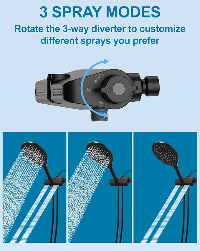 Handheld Shower Head with Filter High Pressure 2-in-1 Dual Spa System 7.5" Rainfall Filtered Showerhead Water Softener Filters for Hard Water 59" Stainless Steel Hose Matte Black