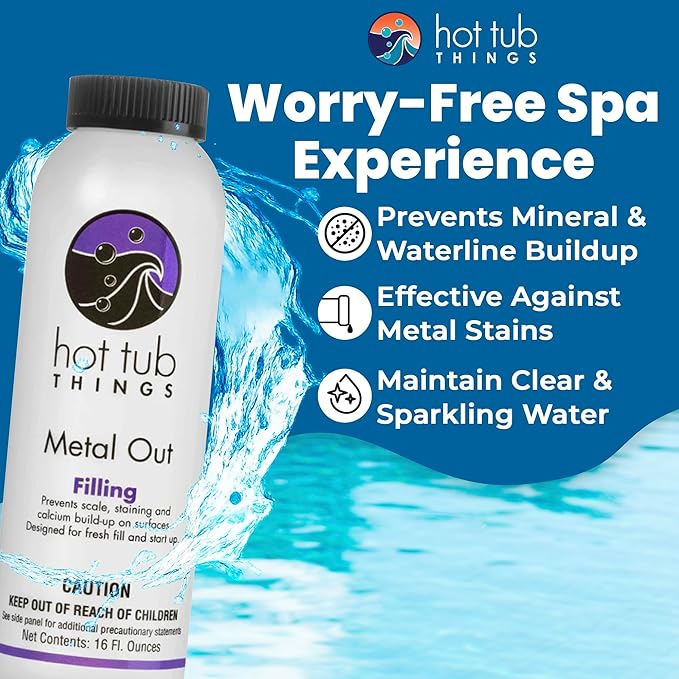 Hot Tub Things Metal Out, Stain & Scale Control, Removes Iron Copper Calcium Ions from Spa & Hot Tub Water, Surface & Equipment Protector, Safe with Chlorine Bromine Salt Systems, 16 oz