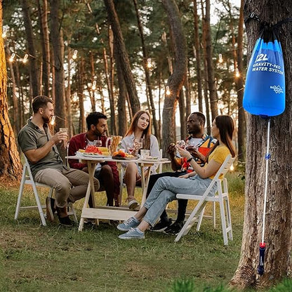 Membrane Solutions 12L Gravity Water Filter Max with Shower for Camping | NSF/ANSI 42, 372 & 401 certified; 0.1-micron 4-stage filter, 1,320-gal life for group camping, RV trips & emergencies