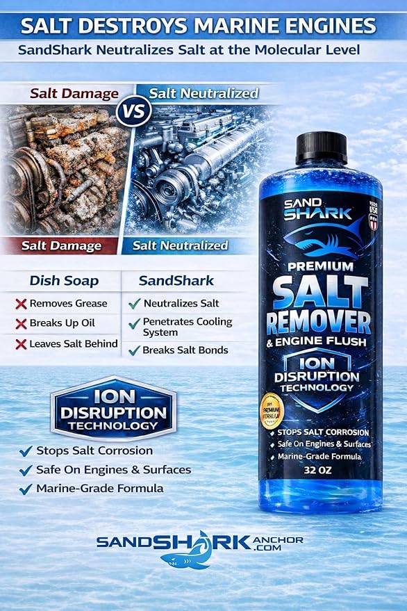 SandShark Premium 2-in-1 Salt Remover & Engine Flush Boat Cleaner – pH-Balanced Formula for Exterior Washing & Engine Flushing, Multi-Surface Marine & Powersports Cleaner, 32 oz