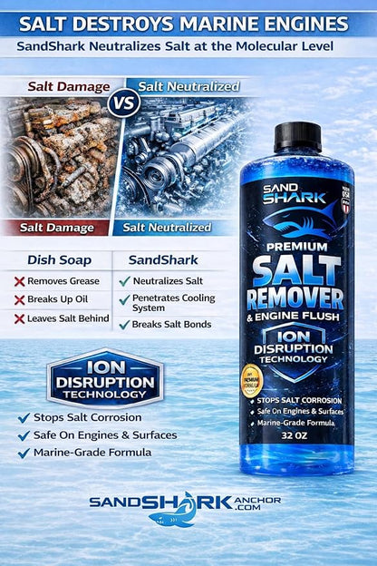 SandShark Premium 2-in-1 Salt Remover & Engine Flush Boat Cleaner – pH-Balanced Formula for Exterior Washing & Engine Flushing, Multi-Surface Marine & Powersports Cleaner, 32 oz