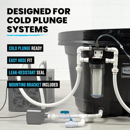 Cold Plunge Water Filter System, 10" Housing with 3/4" NPT Ports, 1×50 Micron Pleated Filters, Mounting Kit & Wrench, Inline Sediment Filtration for Ice Baths, Whole House, Pool or Spa Use