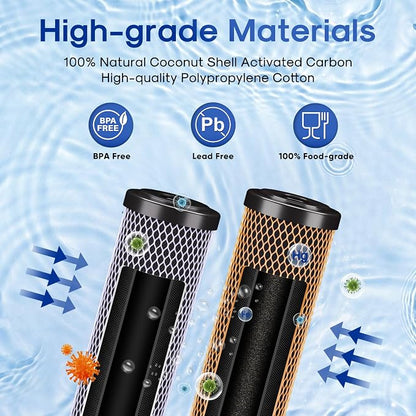 ICEPURE 2-Stage 2.5" x 10" Whole House Water Filter Cartridge Replacement Combo Kit, 1 Micron Activated Carbon Block Filter and KDF Compatible with WFPFC9001, SCWH-5, WHCF-WHWC, FXWTC, CBC-10