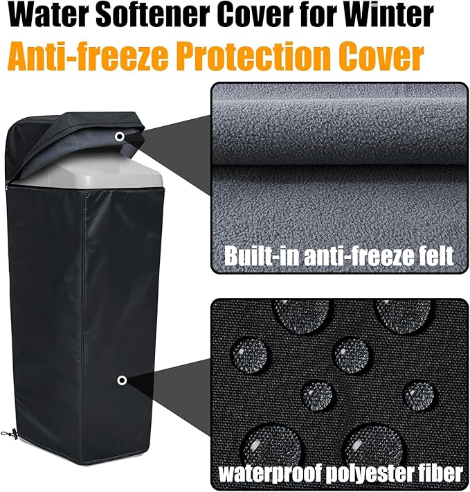 Water Softener Insulation Cover for Winter Heavy Duty With built-in anti-freeze Felt Outdoor Low-temperature Protection Cover for WHES30E / WHES40E Grain Softener and 350/420 Water Softener (Black)