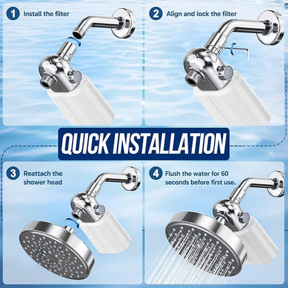 Veken Shower Filter to Reduce Chlorine, KDF Shower Head Filters with Activated Carbon and Calcium Sulfite for Filtered Shower Water, Filtro Para Ducha De Baño, One-Press Replacement, White