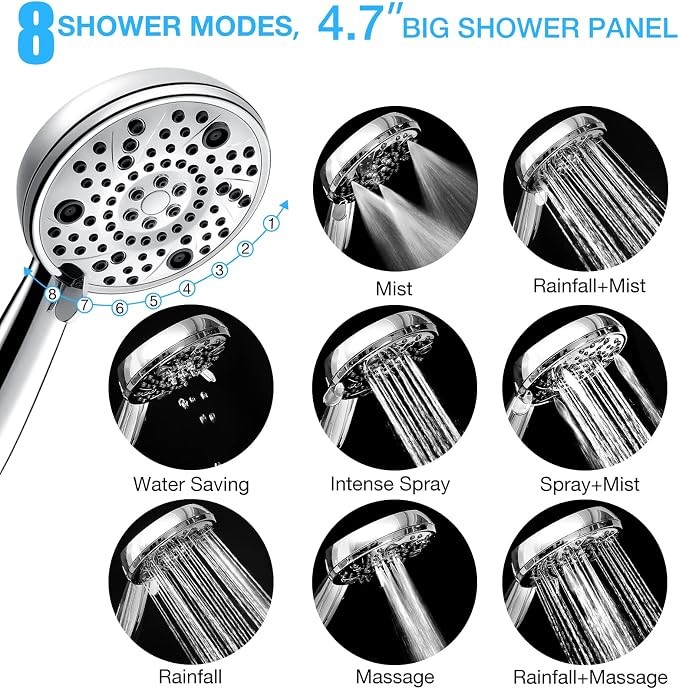 Filtered Shower Head Combo, Includes 20 Stage Shower Filter Head, High Pressure Handheld Spray Showerhead, Hose, Shower Arm Mount Holder, for Hard Well Water Chlorine, Chrome (S20)