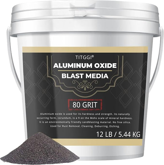TITGGI 80 Grit Aluminum Oxide Blast Media for Sandblasting, 12 lb | Rust and Paint Removal, Mill Scale Removal, Metal Surface Preparation Before Painting, Coating or Refinishing