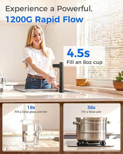 Waterdrop X12-WAB Alkaline Mineral Tankless Reverse Osmosis Water Filter, NSF/ANSI 42&58&372 Certified, 1200 GPD, 11-Stage RO Water Filter System, 3:1 Pure to Drain, Smart Black Faucet, BPA Free