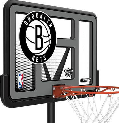 Lifetime NBA Brooklyn Nets Portable Basketball Hoop, Adjustable Height 7.5-10 Ft, 44 Inch Shatterproof Fusion Backboard, Base with Wheels