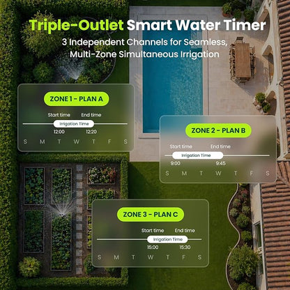 WiFi Water Timer Smart Irrigation Controller with Gateway | 984ft RF range, 8-month battery life, weather delay, OTA updates, AES-128 security, and supports up to 64 devices