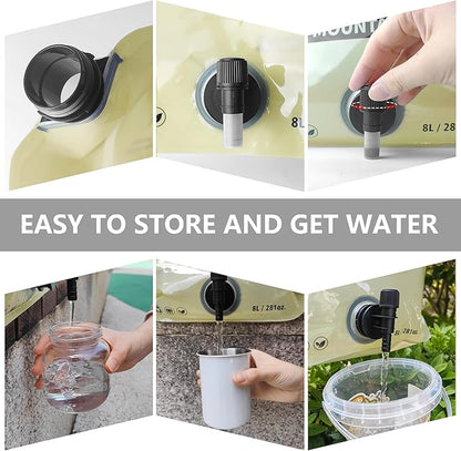 Collapsible 8L Water Storage Bag, BPA-Free Portable Folding Water Jug with Adjustable Faucet, Leakproof Emergency Water Bag for Camping, Hiking, Riding, Outdoor Sport (2, Beige)