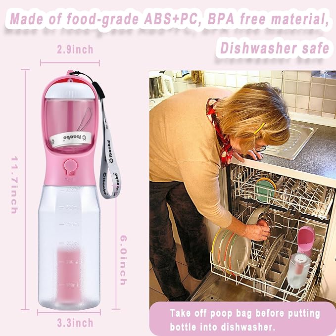Cibaabo Dog Water Bottle with Food Container & Poop Bag Holder & Filter | Travel Water Bowl, Portable Pet Dispenser, Dog Gifts, Puppy Essentials for Walking Hiking