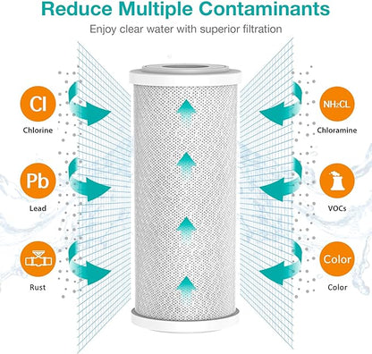 SimPure Whole House Water Filter Cartridges 5 Micron 10" x 4.5" CTO Activated Carbon Block, For DB10P, DB10C-2, GE GXWH40L, GXWH35F, BB10, FXHTC, FC15B, 6 Pack