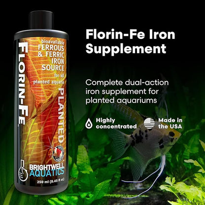 Brightwell Aquatics Florin-Fe Iron Supplement for Planted Aquariums – Dual-Action Iron Source for Plant Growth, Chlorophyll & Vibrant Foliage – Daily Dosing, 2L