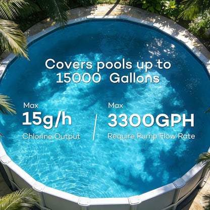 Salt Water Pool Chlorinator System for Above Ground Pools 15,000 Gallons | Built-in Salinity Sensor, Smart All-in-One Design, Plug-in Salt Chlorine Generator, Easy to Set-Up, Clear Housing