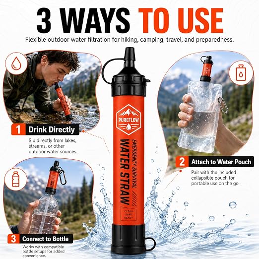 Straw, Lightweight, Reusable Survival Filtration Portable Gear Suitable Camping, Hiking, Travel, Biking, Survival Team Family Outing (2 Pcs)
