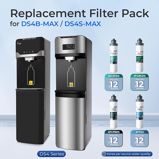 iSpring Bottleless Water Cooler Dispenser with 4-Stage Filtration, SGS-Tested 99% of PFAS, Lead, Chloramine Removal, Hot, Cold, Room Temp, Self Cleaning, Stainless Steel, Silver, Model: DS4S-MAX
