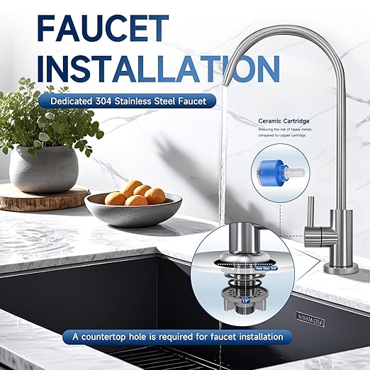 AQUALTRA USF-4F-10 Under Sink Water Filtration System, Commercial 65K Gal with Faucet, Reduce PFOA, PFOS, Chlorine, Lead, Mercury, Chloramine, Fluoride, Microplastics Particles, Bad Taste & Odor