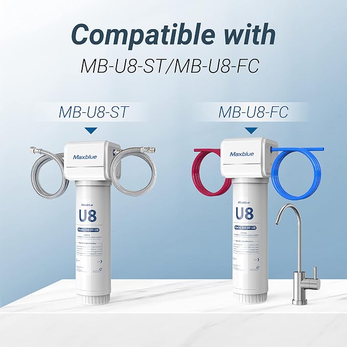 Maxblue RF-U8 Water Filter Replacement for Maxblue U8-ST/U8-FC | Under Sink Water Filter System, 2 Years High Capacity