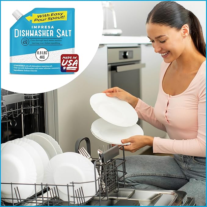 Dishwasher Water Softener Salt 8.8 LB – Pure, Coarse Grain Salt for Bosch, Miele, Whirlpool, Thermador & More – Eliminates Limescale, Spots & Residue – Vegan, Made in USA