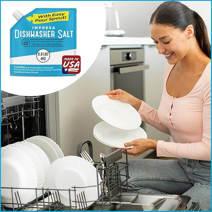 Dishwasher Water Softener Salt 8.8 LB – Pure, Coarse Grain Salt for Bosch, Miele, Whirlpool, Thermador & More – Eliminates Limescale, Spots & Residue – Vegan, Made in USA