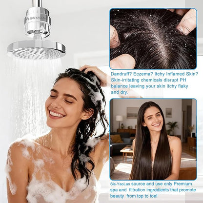 36 Stage High Output Shower Filter for Hard Water Fan-Shaped Even Flow, Removes Chlorine, Heavy Metals, Sediment & Odor - Universal Replacement Filter for Handheld & Fixed Showerheads