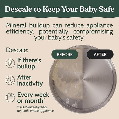 Roobi Descaling Solution Compatible with Baby Brezza. Specially Formulated to Clean & Descale Baby Appliances. Up to 2 Uses per Bottle, 2 Pack. Carbon Neutral.