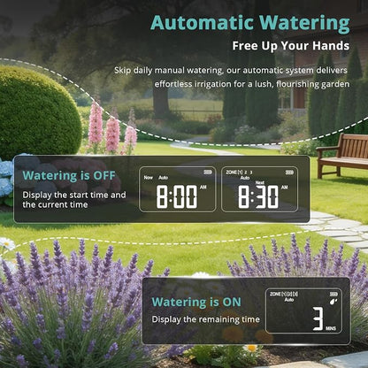 QUOBAS Brass Sprinkler Timer for Garden Hose, Programmable Water Timer | Rain Delay/Auto/Manual 3 Modes, Hose Timer for Hose Faucet with Child Lock, Waterproof Screen, 3 Zone Independent Watering