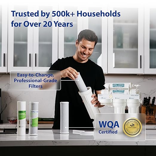 APEC Water 5-Stage Under Sink Reverse Osmosis Water Filter System, ROES-50 Essence Series, WQA Certified, 50 GPD, Reduces 99.99% of Contaminants, Home Water Filtration, DIY Install
