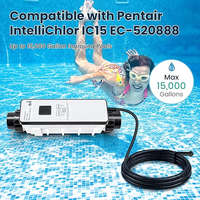 IC15 Salt Cell Saltwater Chlorine Generator,Replacement Cell Fit for Pentair IntelliChlor IC15,EC-520888 520888 Power Center,Salt Chlorinator System for Inground Pools up to 15,000 Gallons