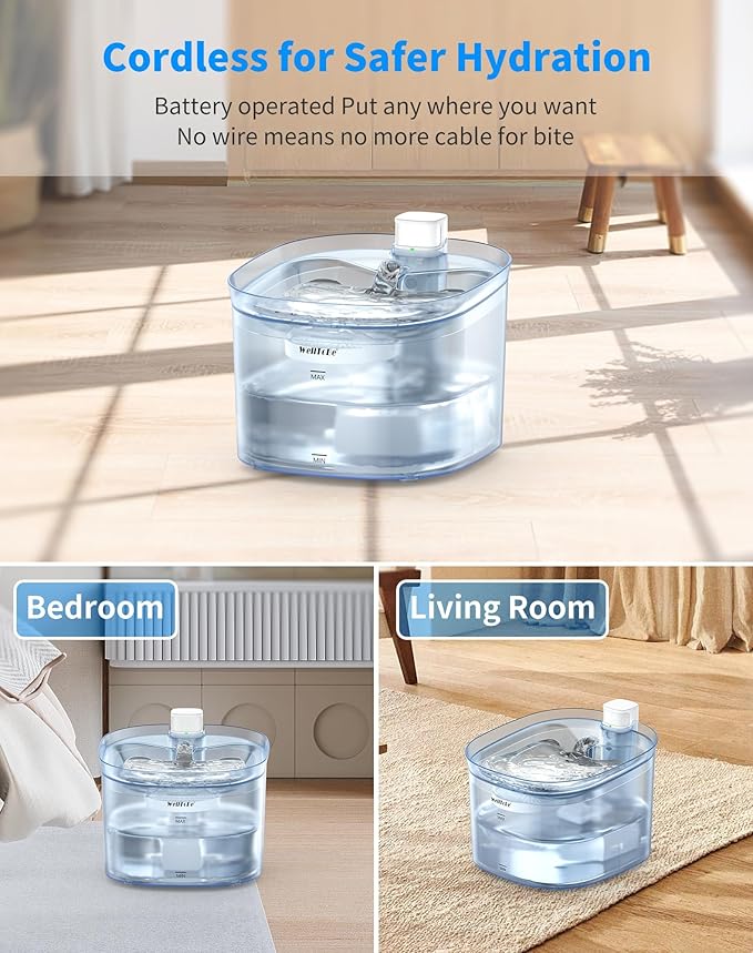 WellToBe Cat Water Fountain Battery Operated Pet Fountain, Smart Infrared Sensor Dog Water Dispenser, 85oz/2.5L Automatic Drinking Fountain with Quiet Pump