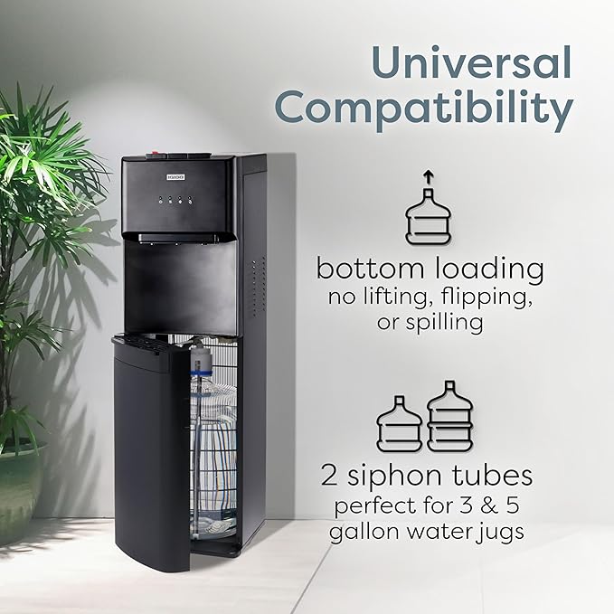 Igloo Bottom-Loading Water Dispenser – Water Cooler Dispenser with Hot & Cold Temperature Settings- Electric Water Dispenser Fits 3- & 5-Gallon Jugs with Child Safety Lock for Home & Office Use– Black