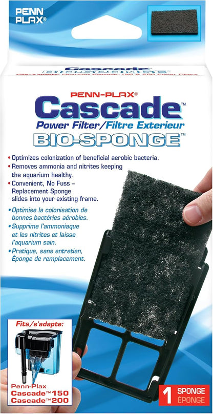 Penn-Plax Cascade 150 or 200 GPH Hang On Filter Aquarium Bio Sponge Replacement; 2 Pack; Cut to fit Cascade 150 or 200