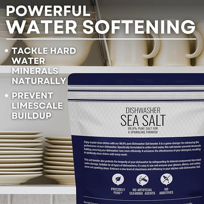 Dishwasher Salt, Natural Water Softener, Food Grade Coarse Sea Salt Compatible with Miele, Thermador, Whirlpool, & Bosch Dishwasher 10 lb