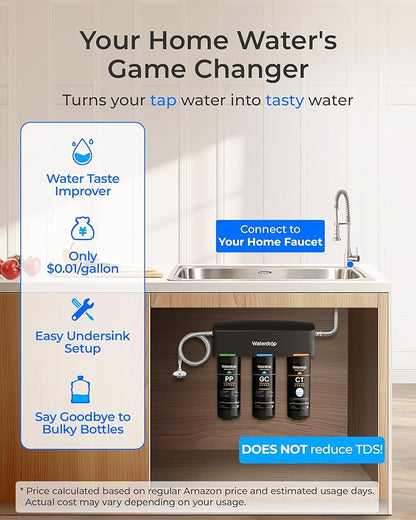 Waterdrop TSA 8 Layer Under Sink Water Filter System, Under Sink Water Filtration System, Reduces PFAS, PFOA/PFOS, Fluoride, Chlorine, Bad Taste & Odor, NSF/ANSI 42 Certified Element, USA Tech