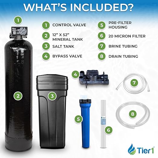 Tier1 Whole House Water Softener System 64000 Grain Capacity | High Efficiency Design with Ceramic Control Valve | Preloaded 2 Cubic Foot Resin Mineral Tank | Home Filtration System for 5 to 6 Baths