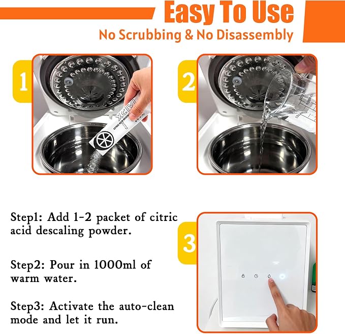 xcivi 10PCS Citric Acid Descaling Powder for Stainless Steel Humidifier | Single 28g Sachet, One-step Clean, Multi-use for Kettle Distiller, Gentle Safe Formula, Cost-effective Sufficient Supply