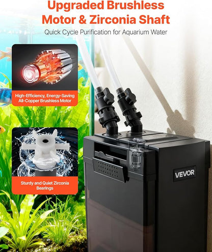 VEVOR 396GPH Canister Filter, 4-Stage External Aquarium Filter with Powerful Pump, Water Circulation Cleaning Machine with Media for Large Fish Tanks and Aquariums Up to 125 Gallons, for Freshwater