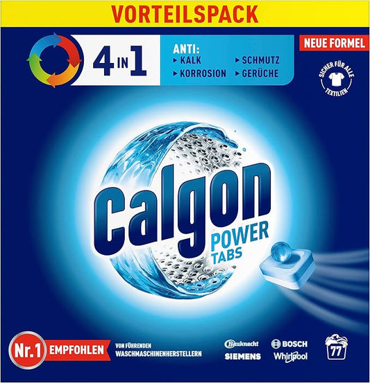 Calgon 4-in-1 Power Tabs - 77 Tabs | Water Softener Tablets for Washing Machines | Reduces Limescale Build-Up, Minimizes Residue | Helps Maintain Clean Drum and Fresh Laundry